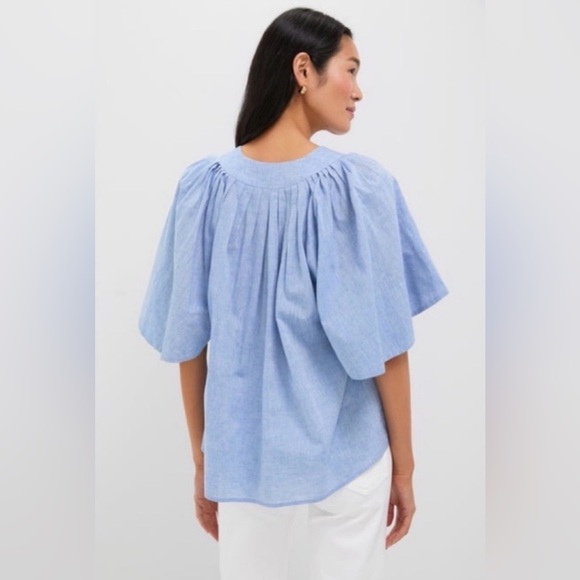 Tuckernuck Pomander Place Chambray Finley Flutter Sleeve Top - Picture 2 of 6